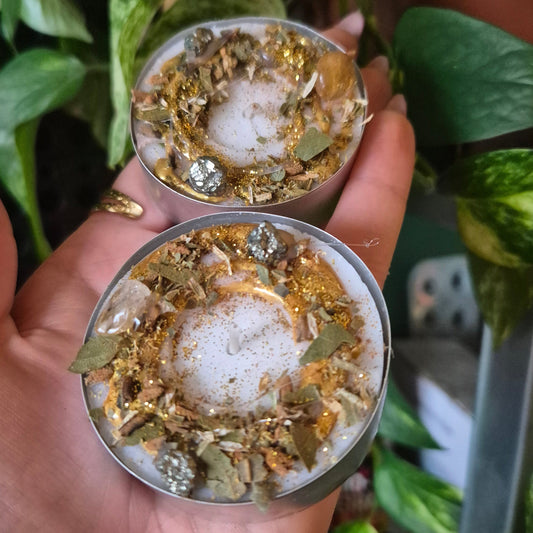 Golden Fortune — Money & Abundance Spell Candle (Large Tea Light)